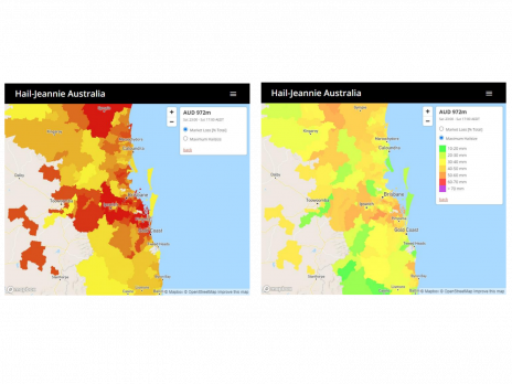 Industry loss (left) and hail footprints (right) from Hail-Jeannie Australia